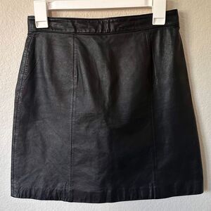 Vintage Bermans Black Leather Mini Skirt High Waisted 90s Y2K Grunge READ